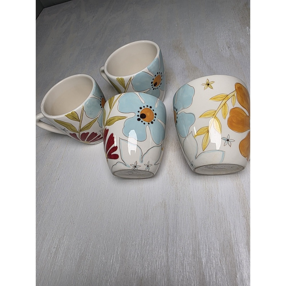 Laurie Gates Ware Colorful Flowers Audrey Collection Coffee Cup Mug Set Of Four